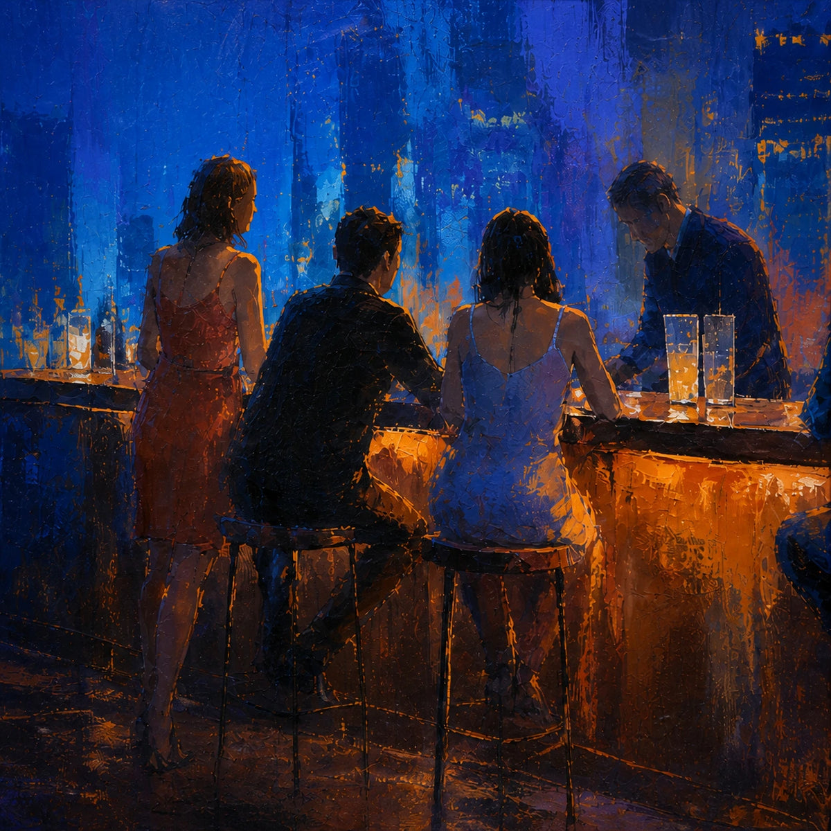 blue hour rooftop, paint texture