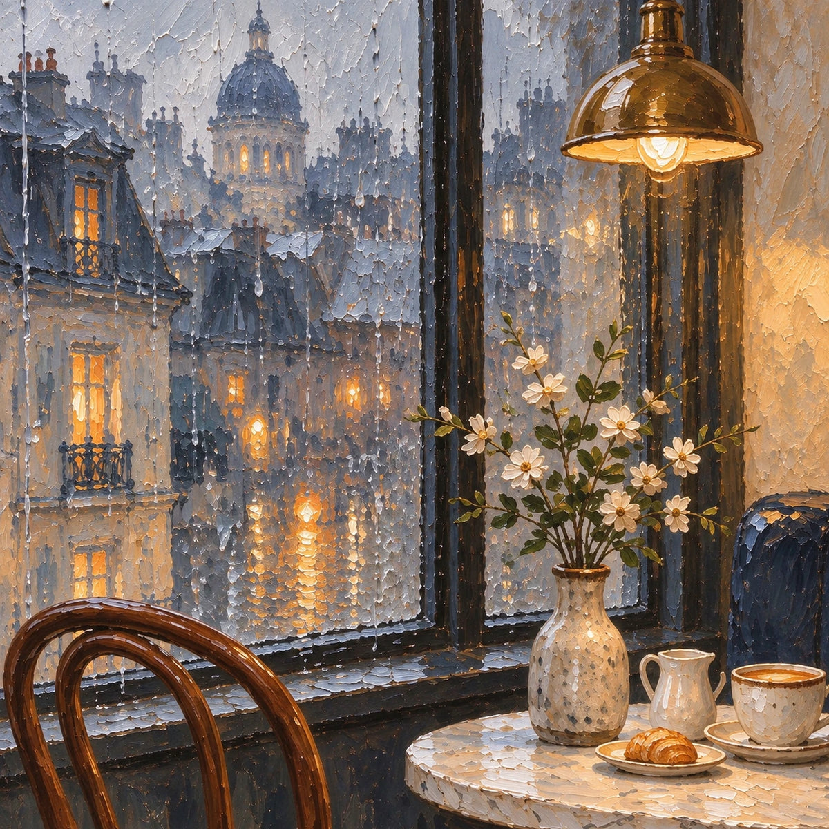 rainy window reading, paint texture