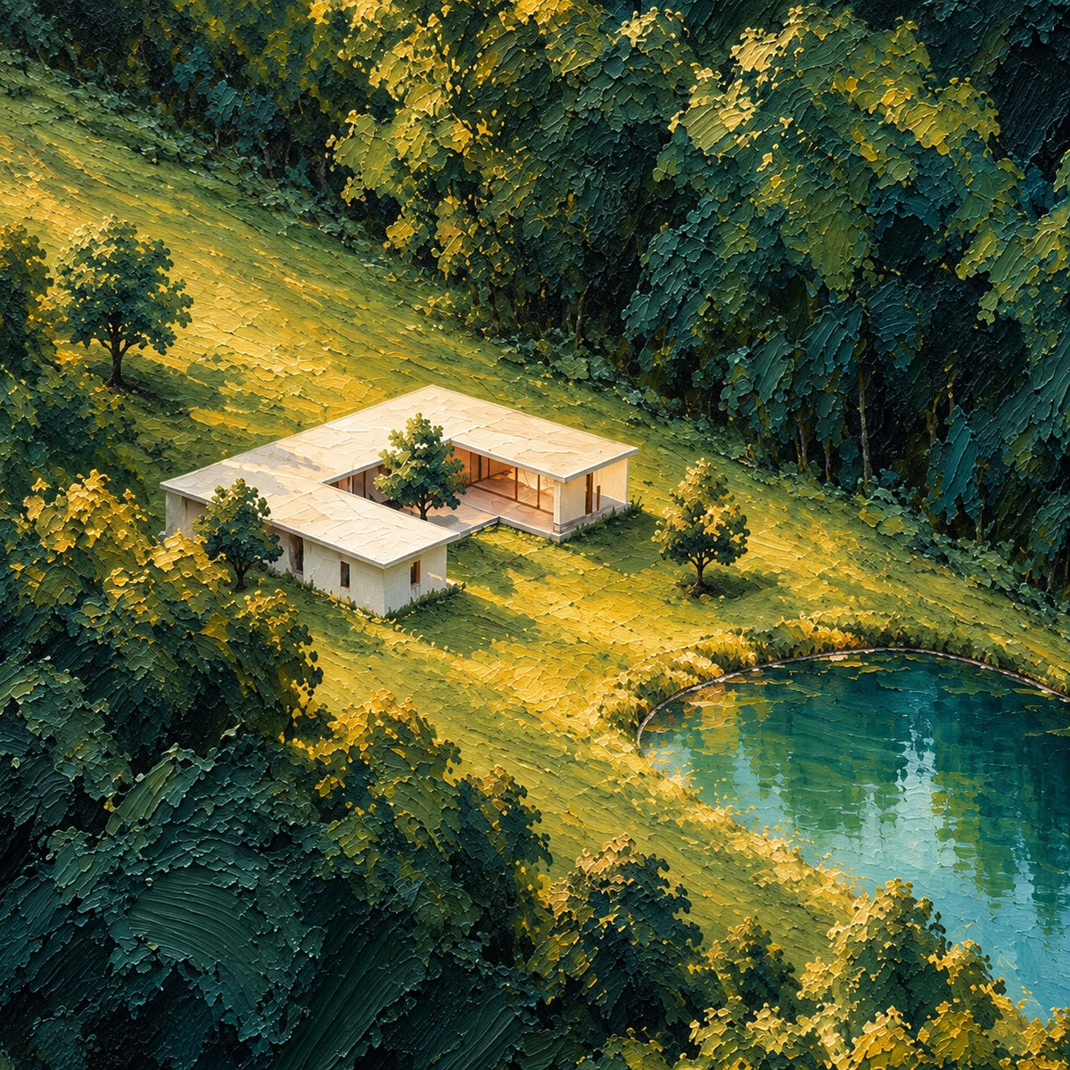 forest pond retreat, paint texture