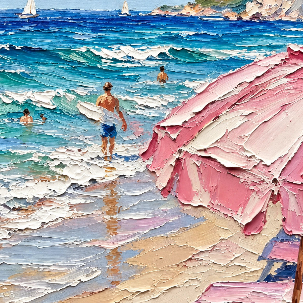 Hand-Painted Artwork | Seaside Pink Umbrella [noon:detail:texture]