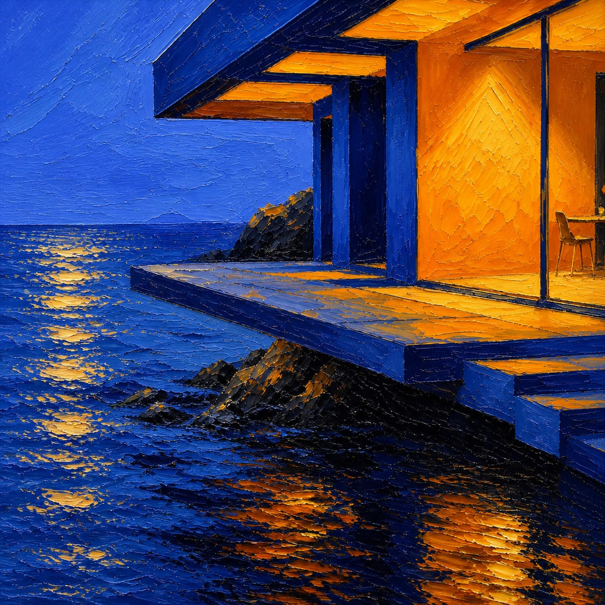 Hand-Painted Artwork | Moonlit Coastal Hideaway [noon:detail:texture]