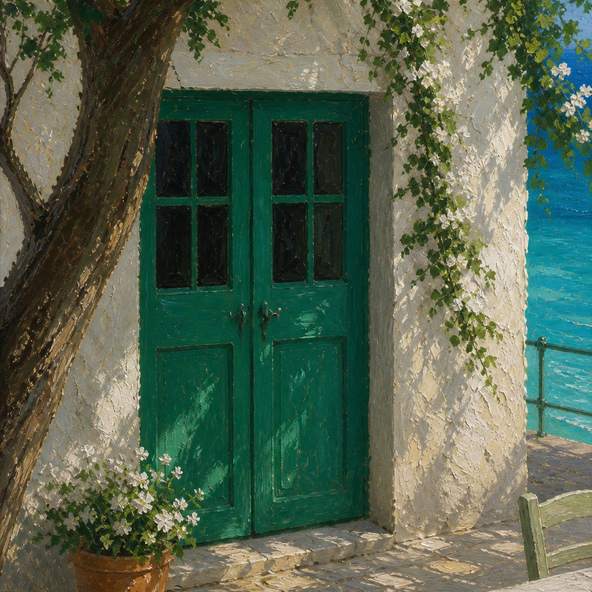 Hand-Painted Artwork | Turquoise Terrace [noon:detail:texture]