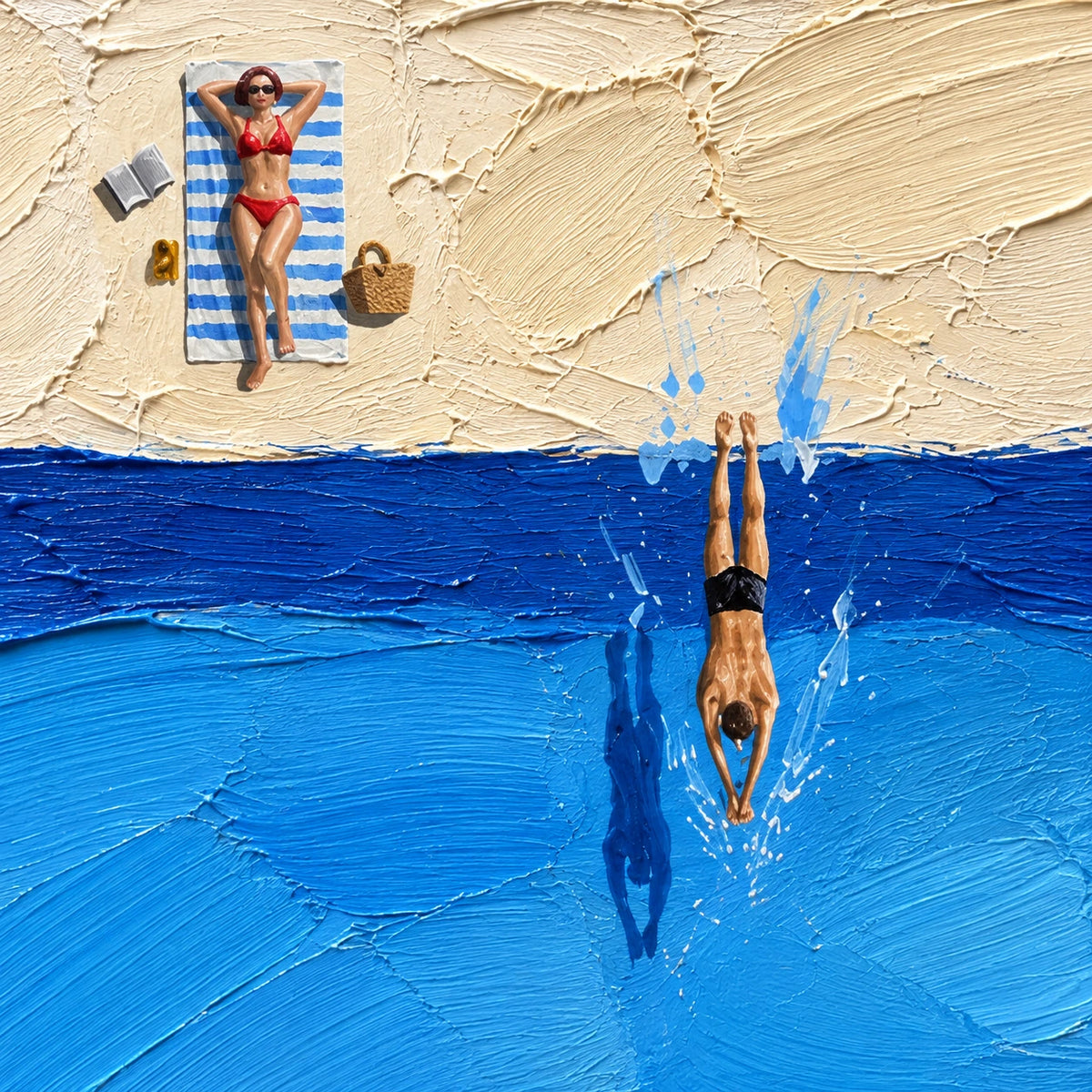 Hand-Painted Artwork | Poolside Dive [noon:detail:texture]