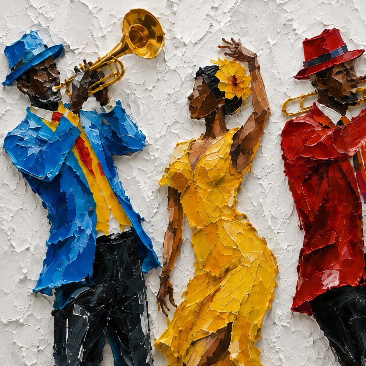 Hand-Painted Artwork | Vibrant Jazz Ensemble [noon:detail:texture]
