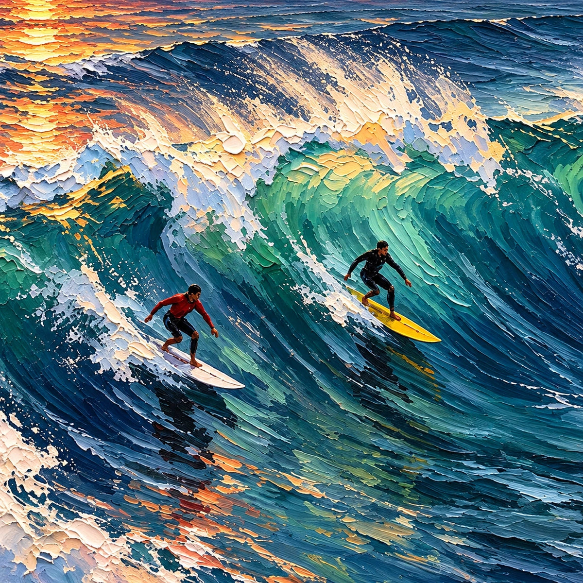 surf beneath an amber sky, paint texture