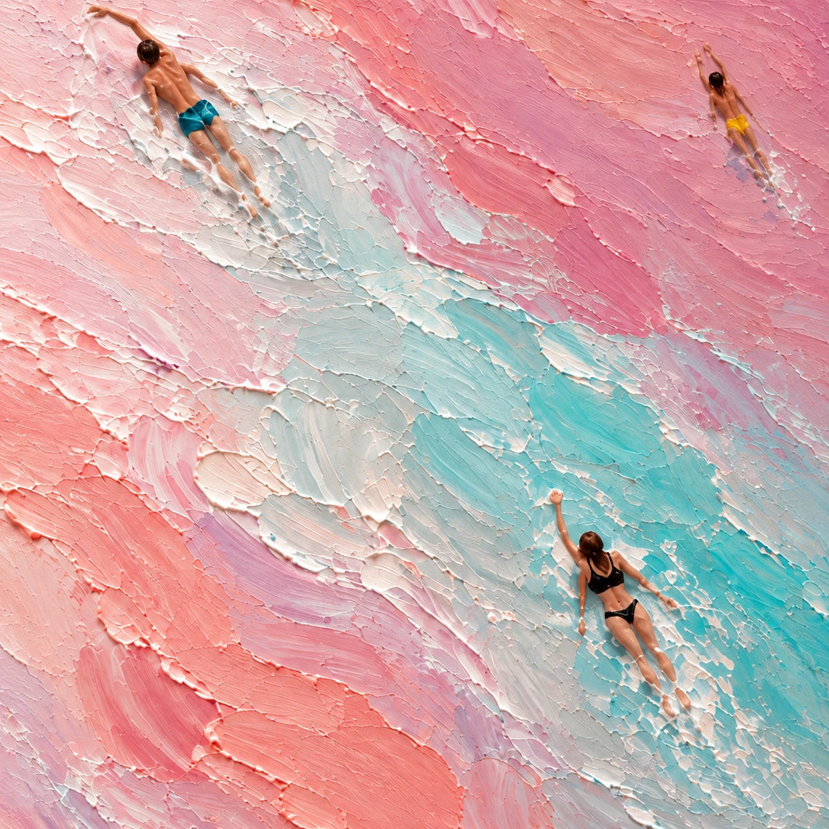 pink tide swimmers, paint texture