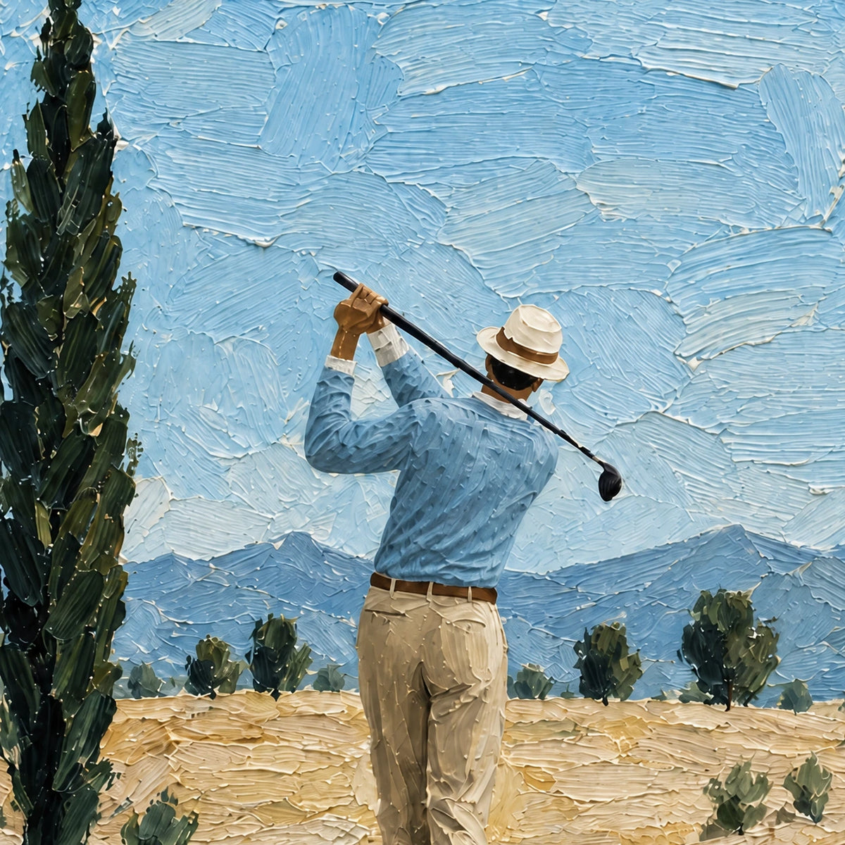 Hand-Painted Artwork | Fairway Under Open Skies [noon:detail:texture]
