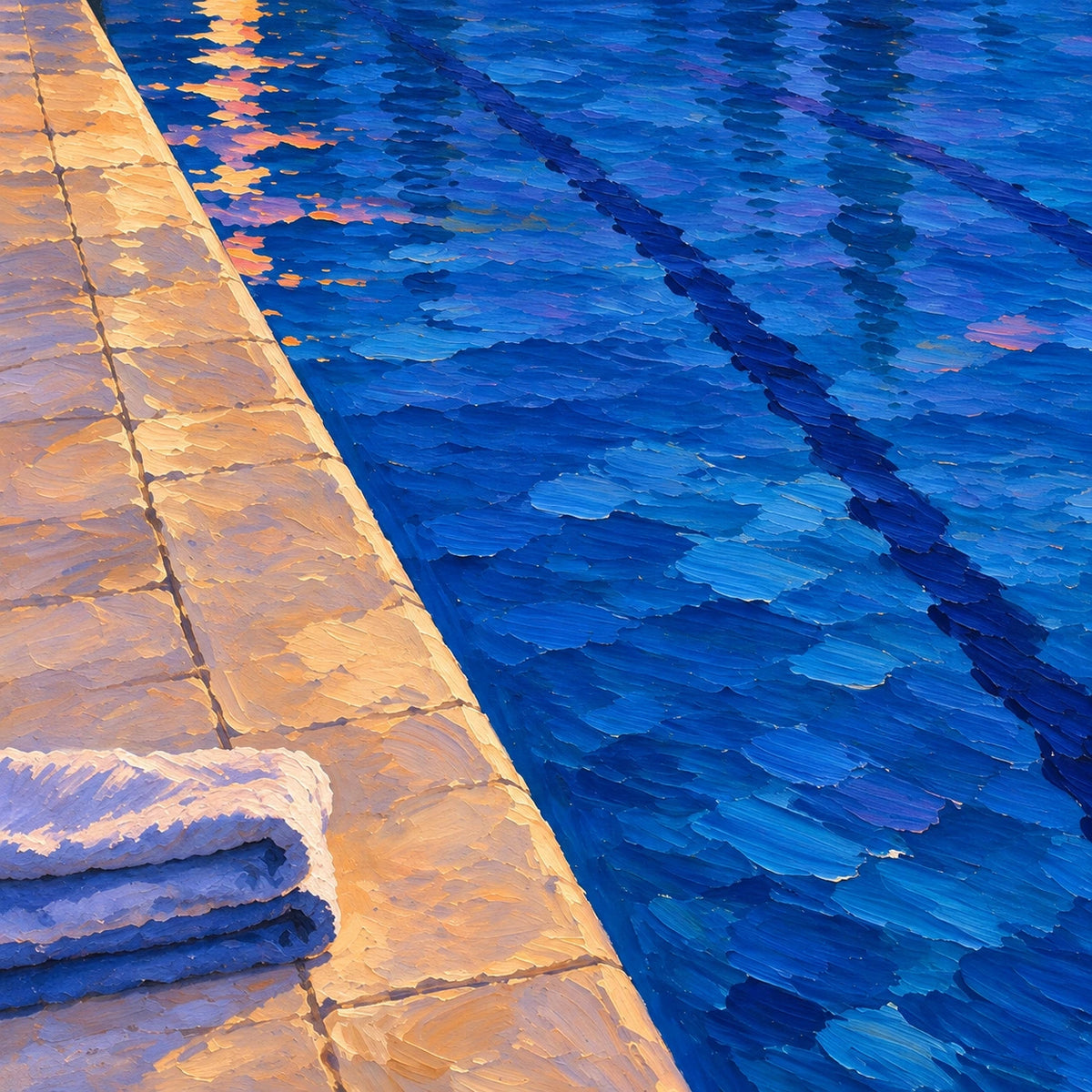sunset pool by the sea, paint texture
