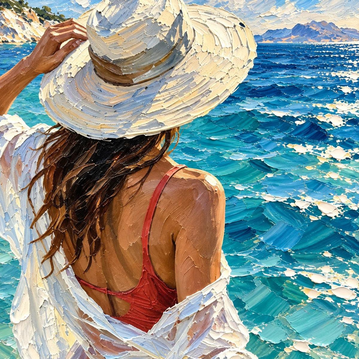 woman at the sea, paint texture