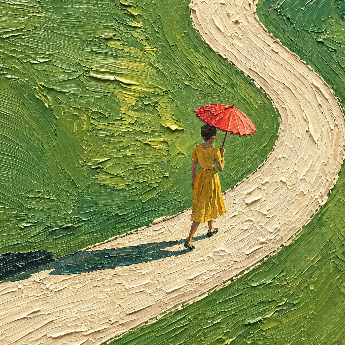 Hand-Painted Artwork | Red Umbrella Walk [noon:detail:texture]