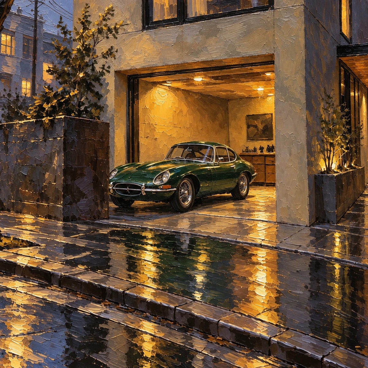 Hand-Painted Artwork | Rainlit Modern House [noon:detail:texture]
