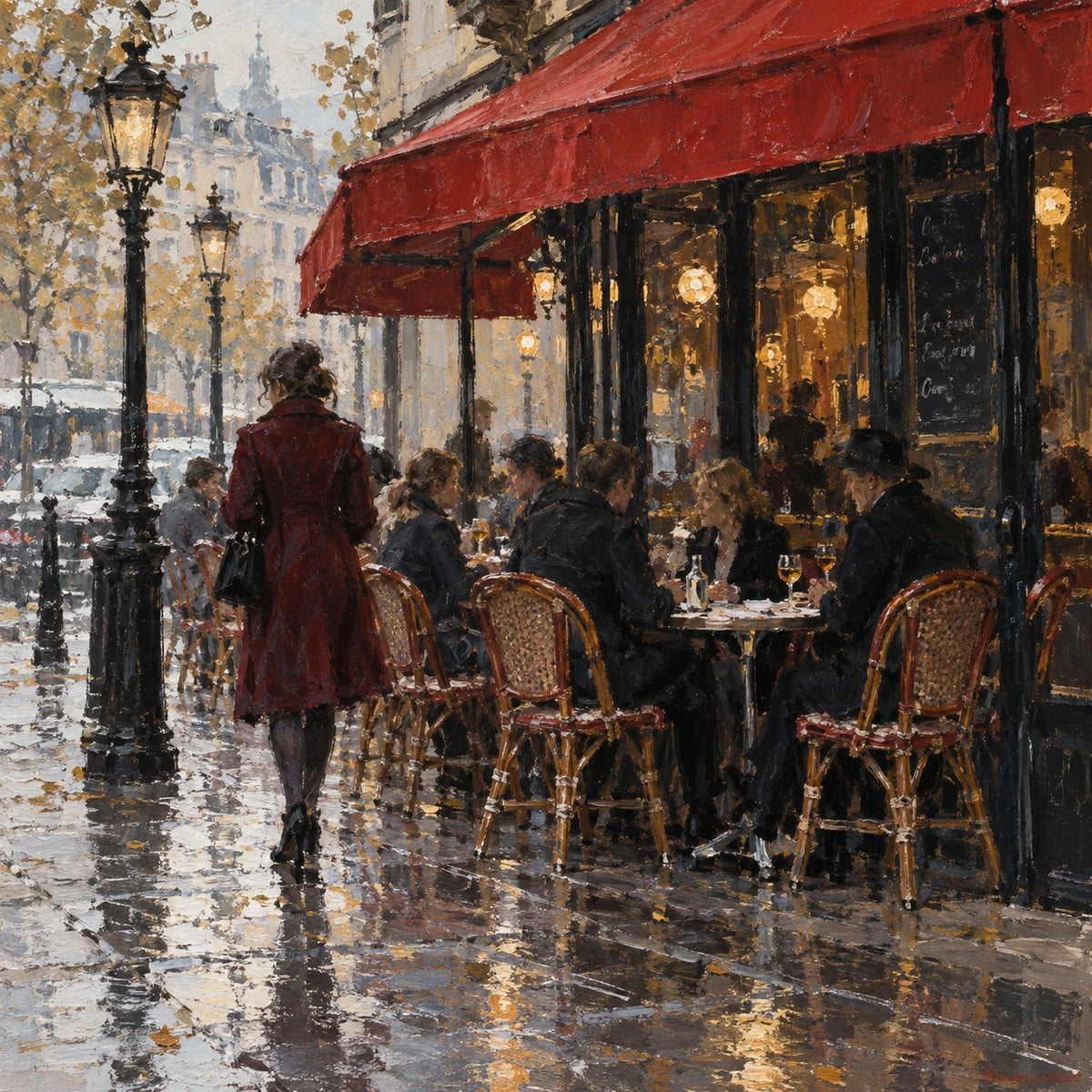 paris cafe in autumn, composition