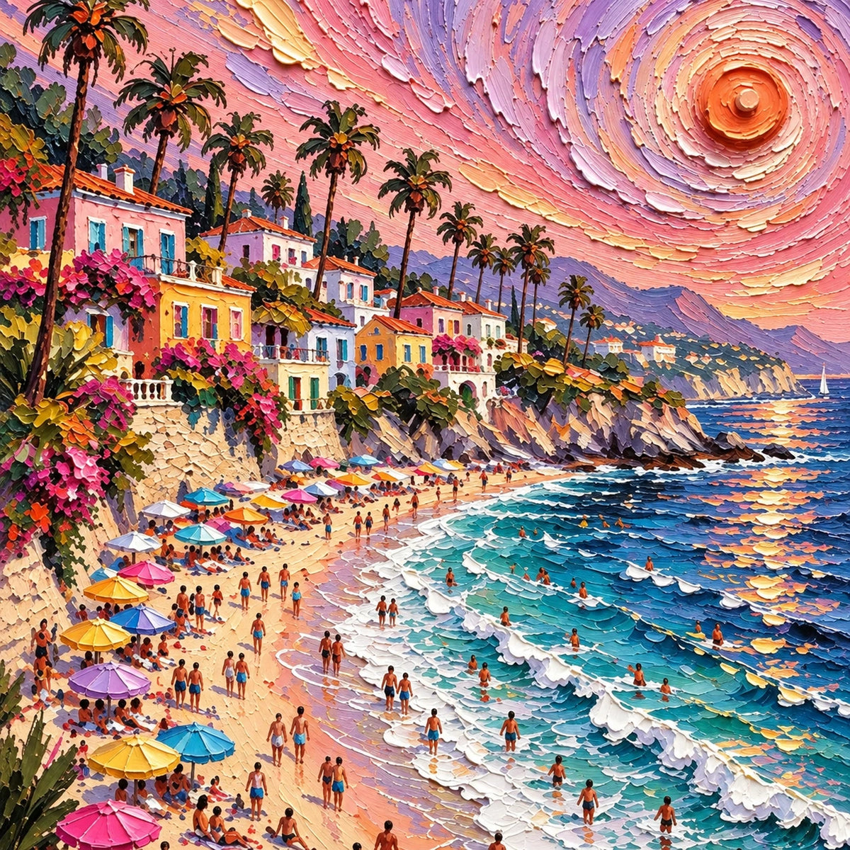 Hand-Painted Artwork | Sunset Coast in Motio [noon:detail:composition]
