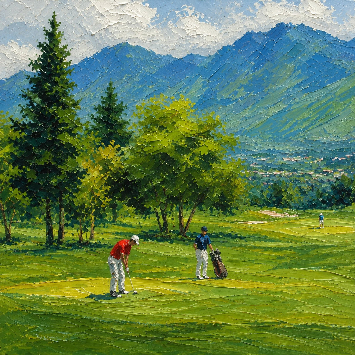 Hand-Painted Artwork | Mountain Fairway [noon:detail:composition]