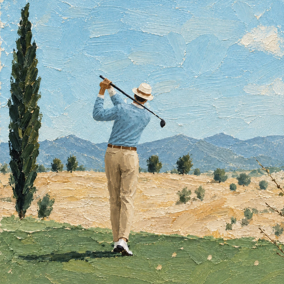 Hand-Painted Artwork | Fairway Under Open Skies [noon:detail:composition]