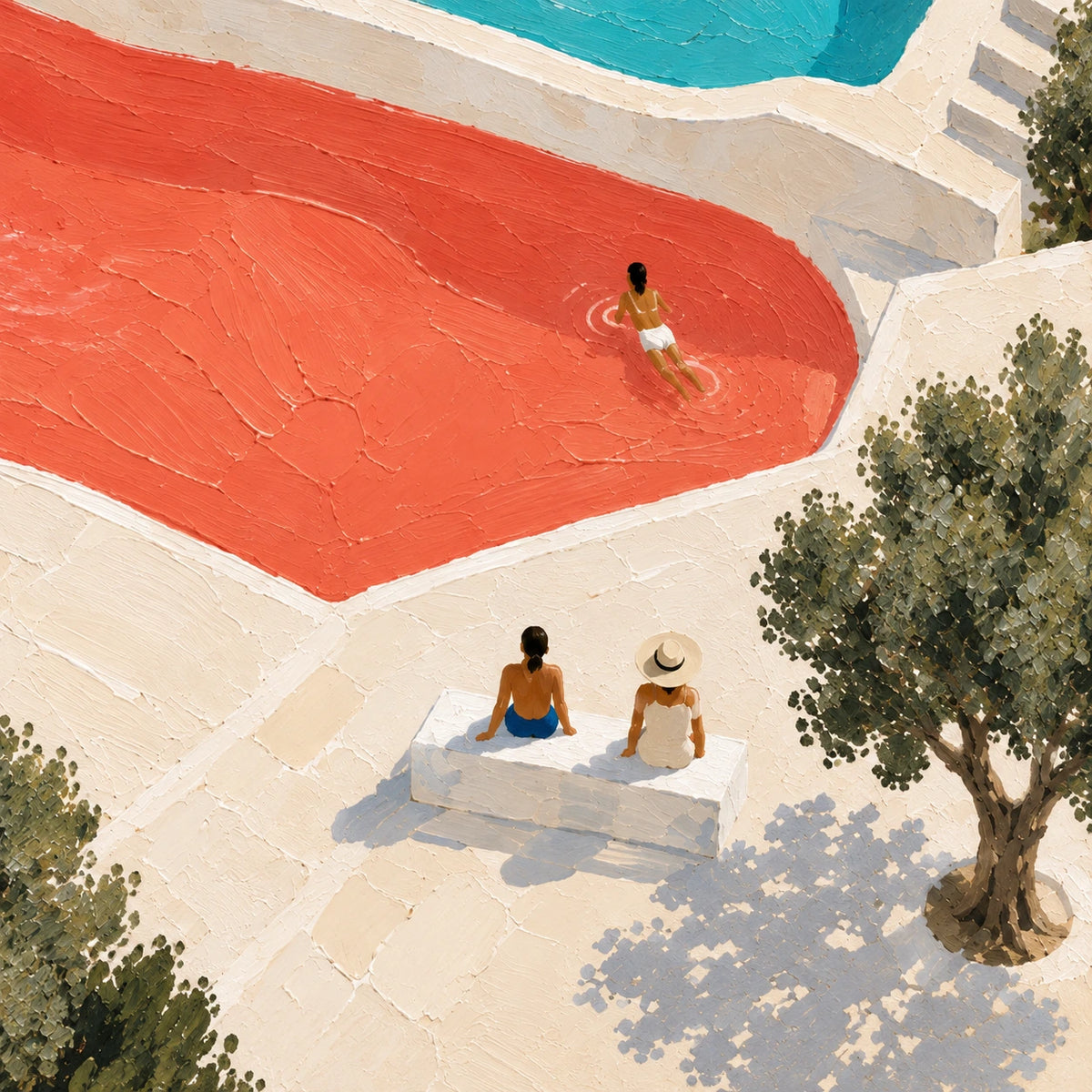 three pools in sunlight, composition