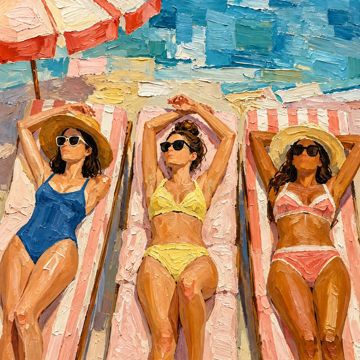 sunlit beach loungers, composition