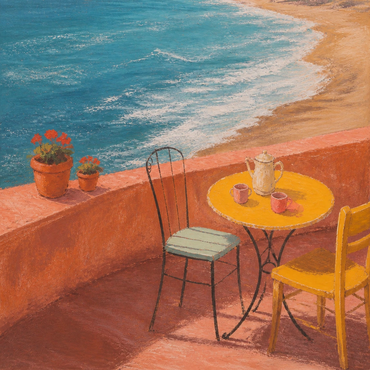 Hand-Painted Artwork | Morning by the Blue Bay [noon:detail:composition]