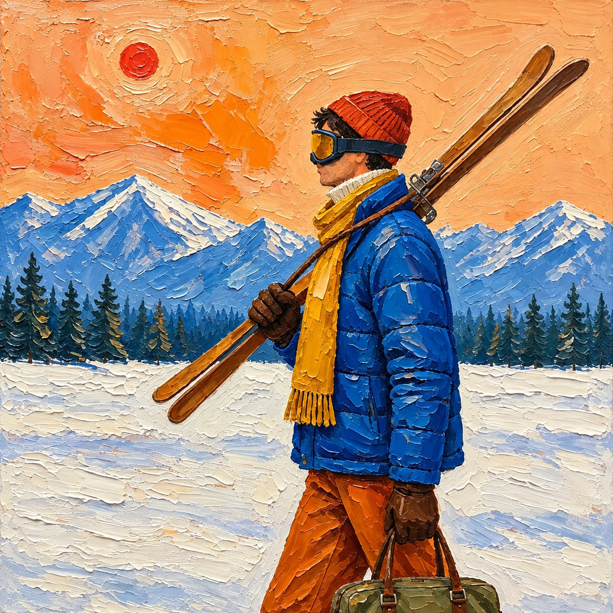 Hand-Painted Artwork | Alpine Ski Trek [noon:detail:composition]
