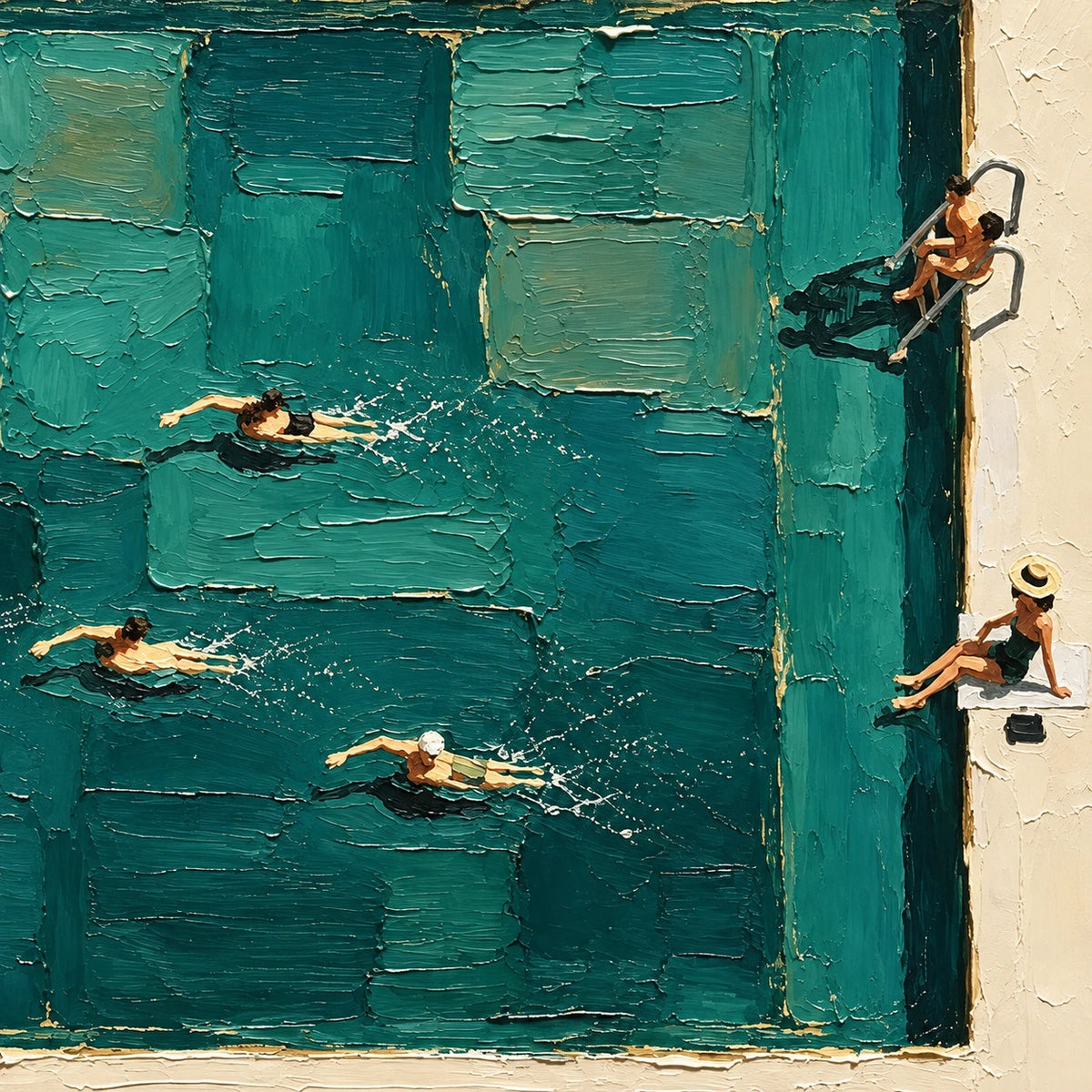 Hand-Painted Artwork | Poolside Laps [noon:detail:composition]