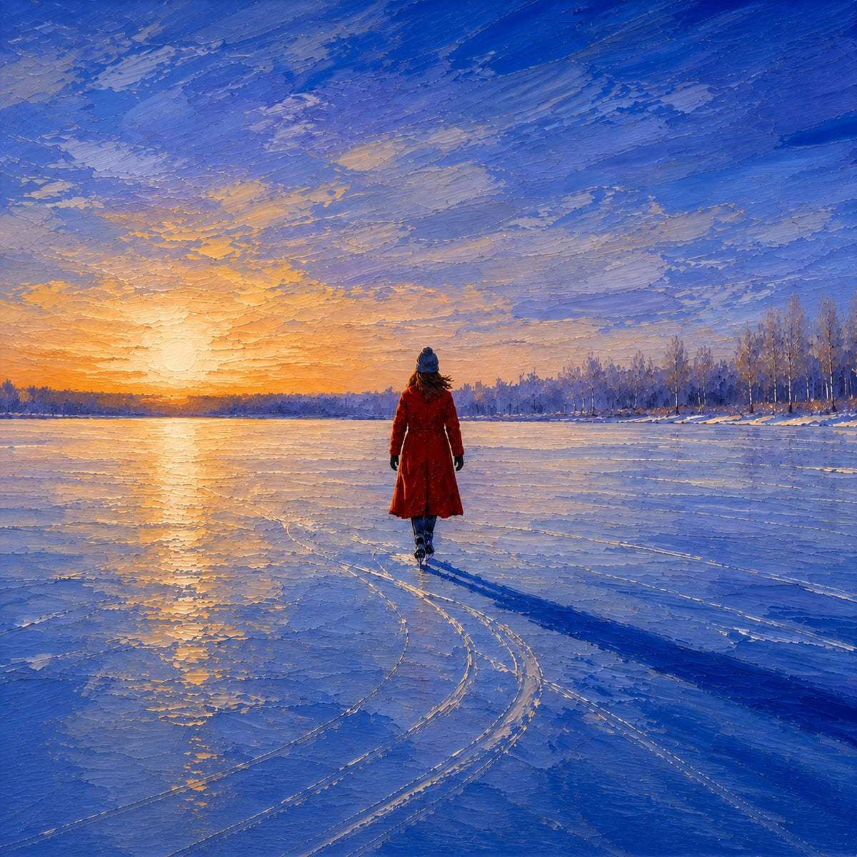 Hand-Painted Artwork | Winter Lake Walk [noon:detail:composition]