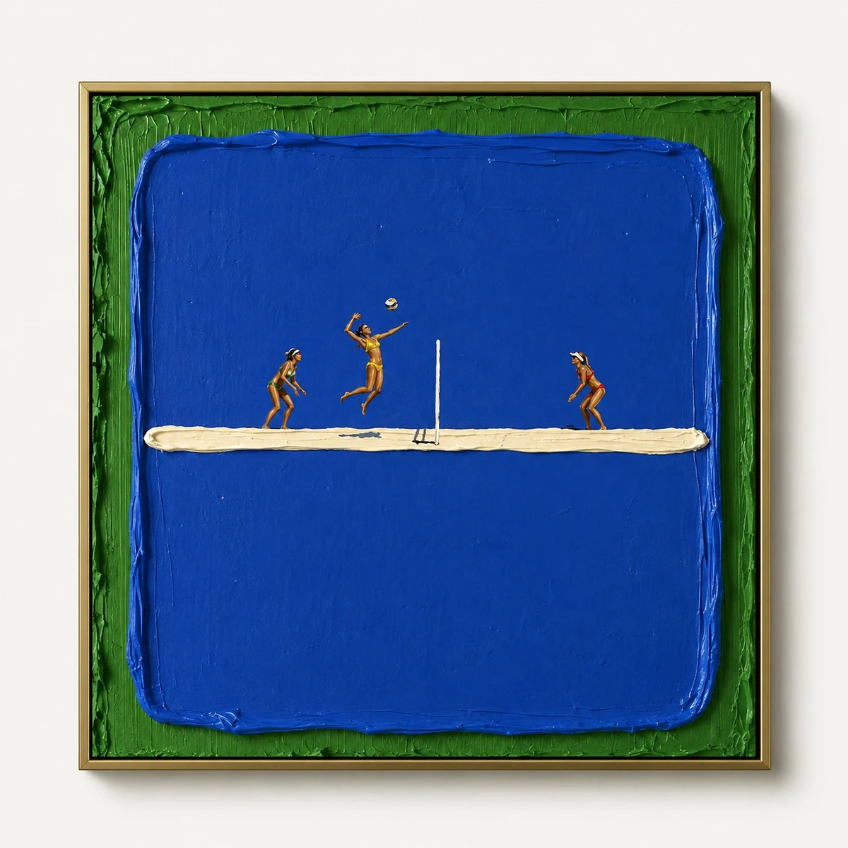 Hand-Painted Artwork | Blue Court Rally [noon:detail:framed-front]