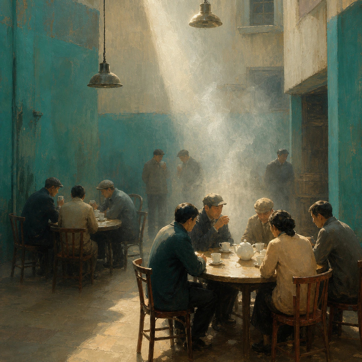 Hand-Painted Artwork | Courtyard Tea [noon:detail:composition]