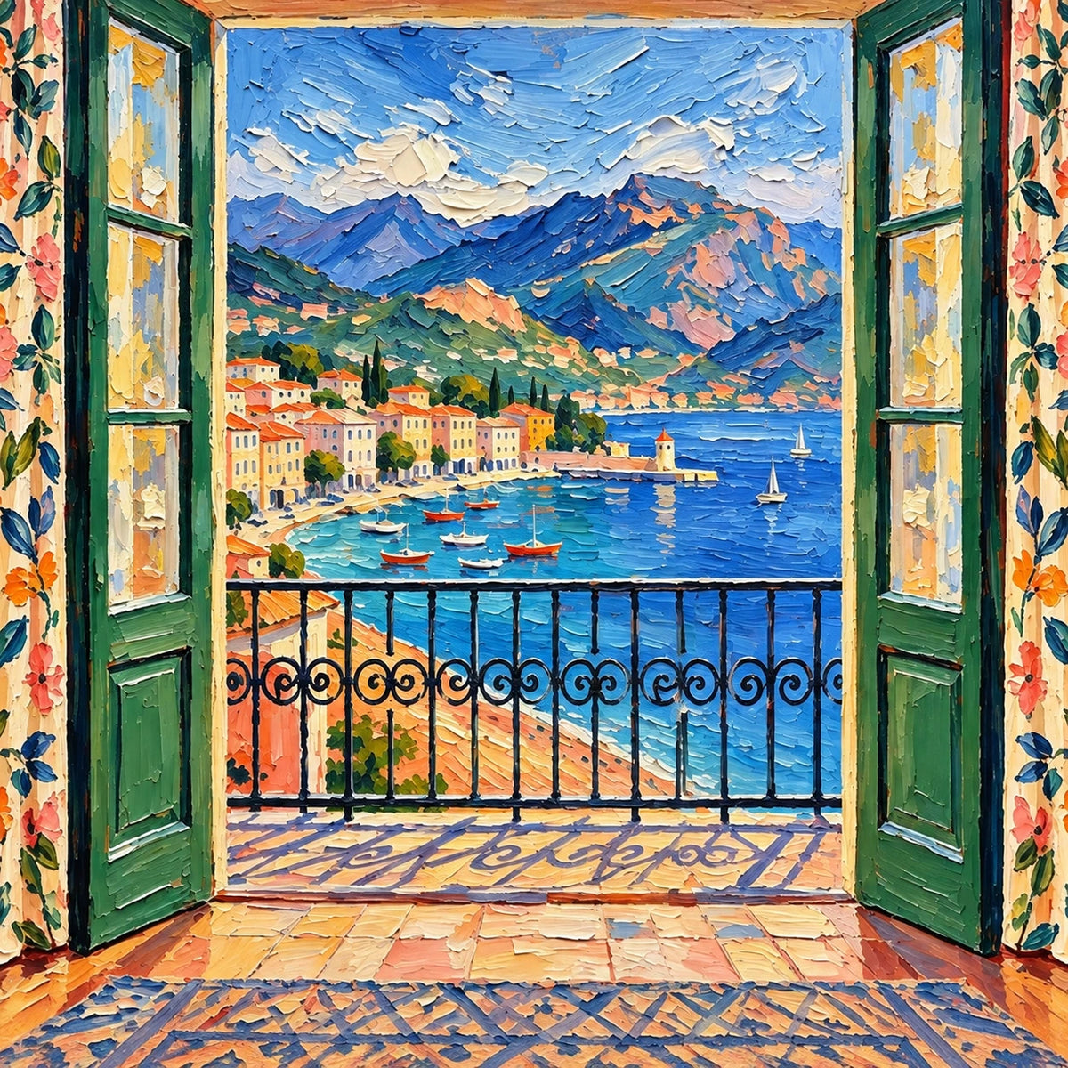 mediterranean balcony view, composition