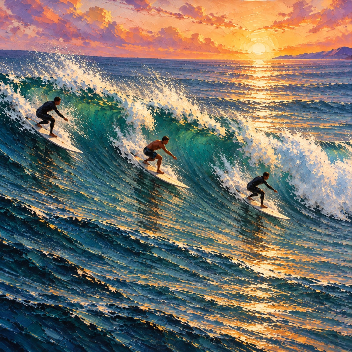 sunset wave riders, composition