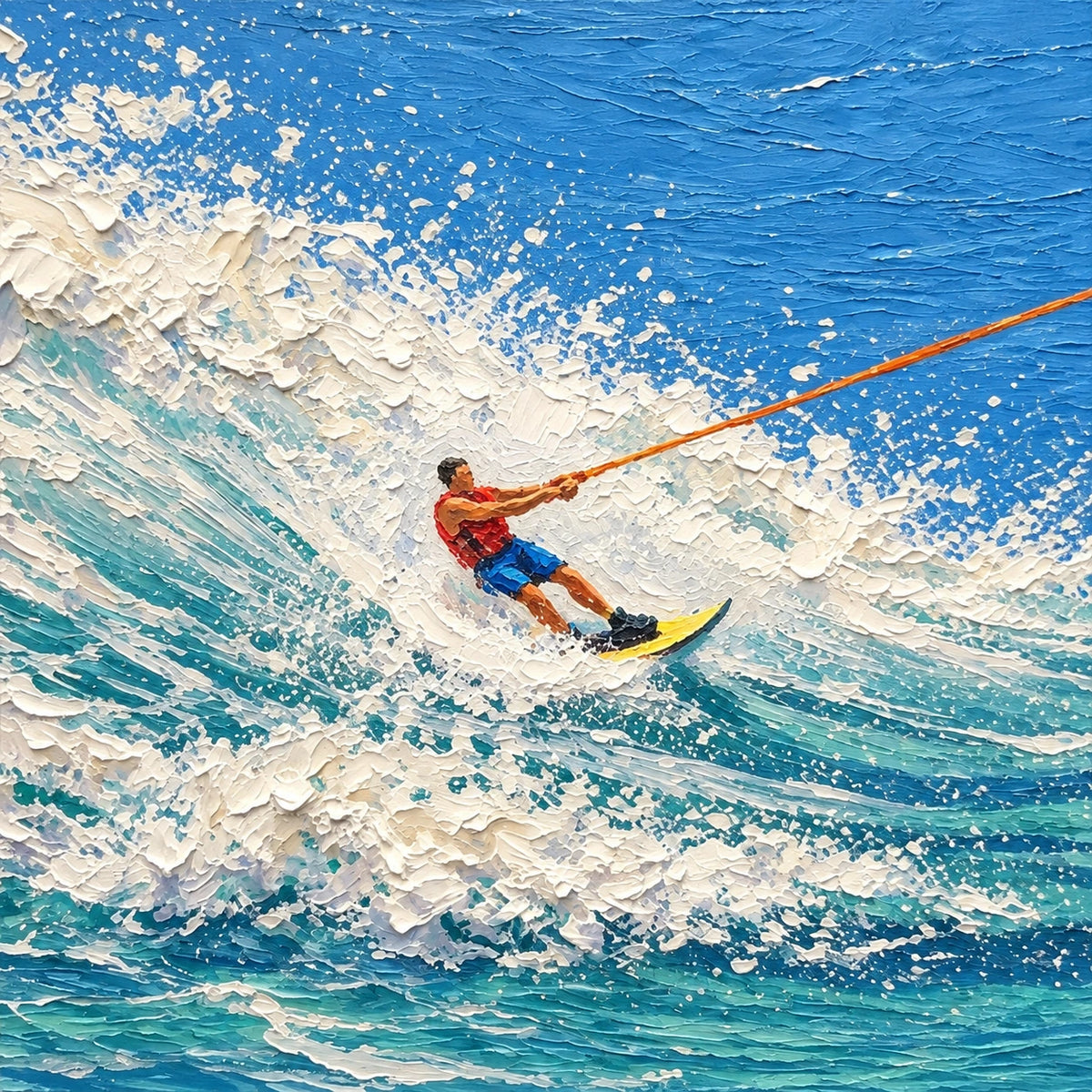 Hand-Painted Artwork | Rider in Breaking Surf [noon:detail:composition]