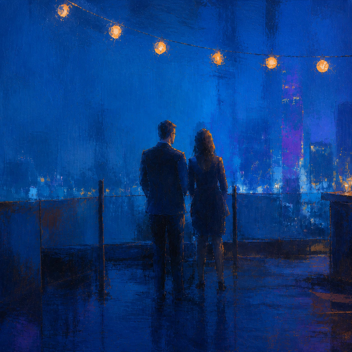 blue hour rooftop, composition