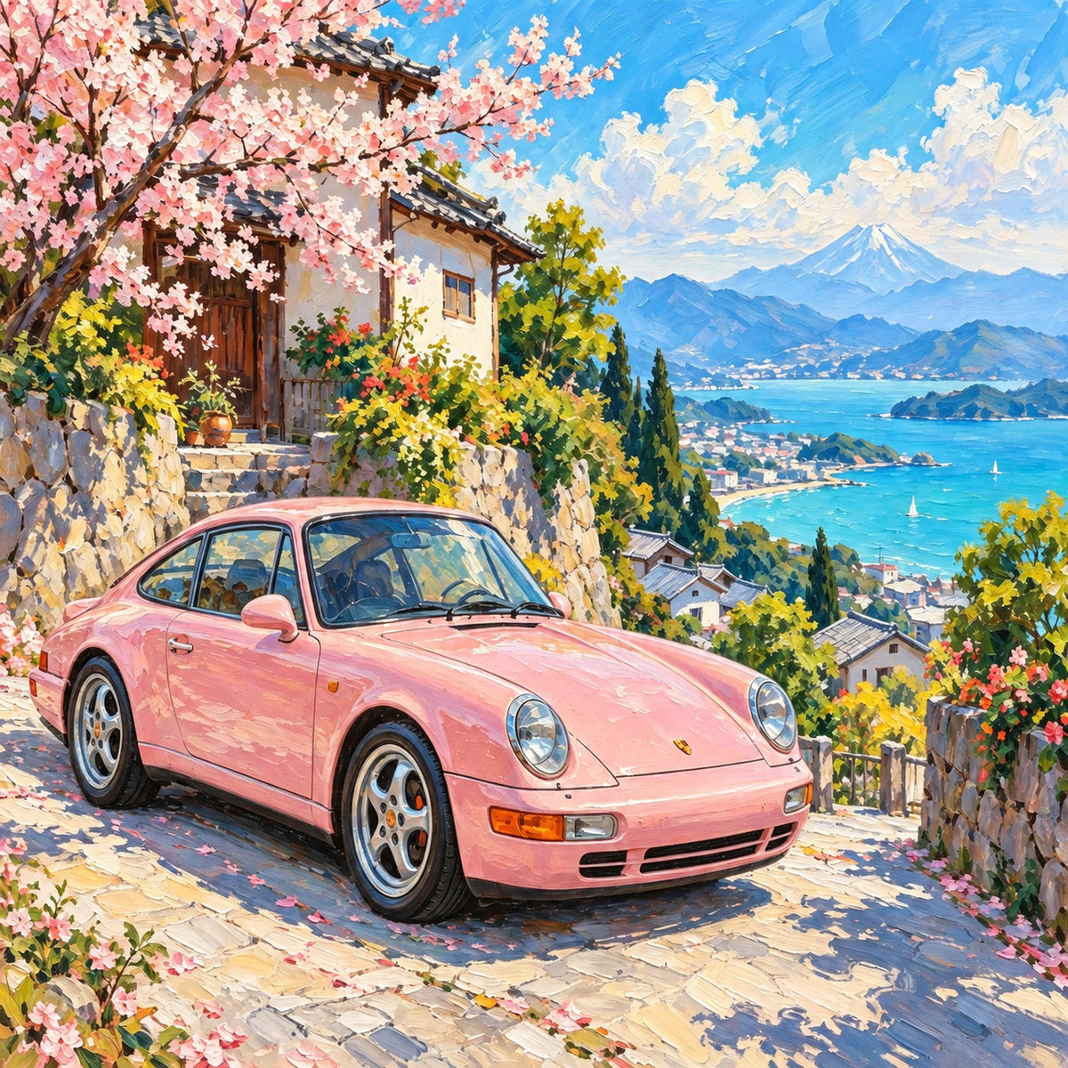 cherry blossom coast drive, composition