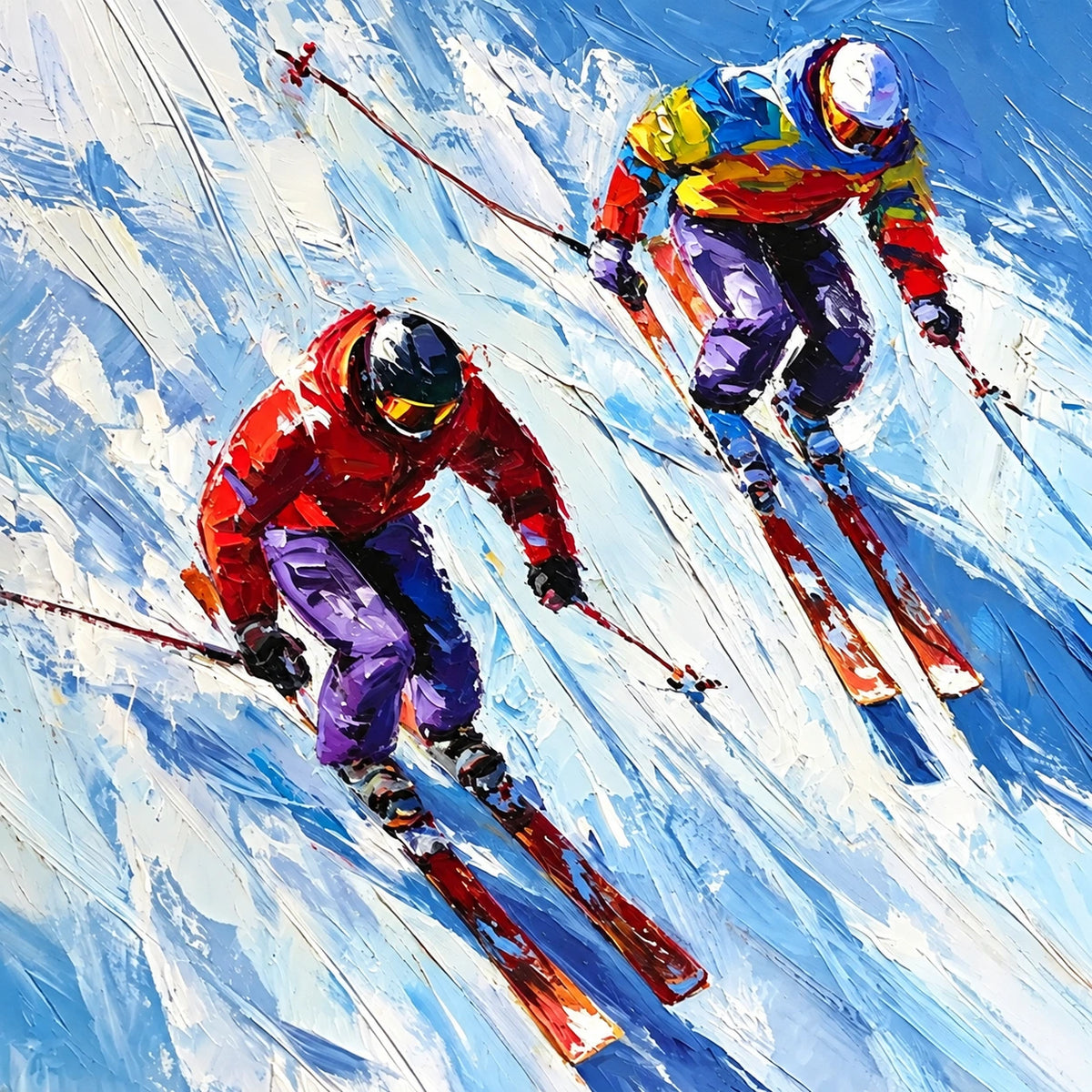 Hand-Painted Artwork | Downhill Skiers [noon:detail:composition]