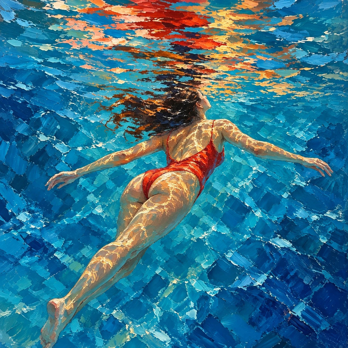 Red Swimmer in Open Water [noon:detail:composition]