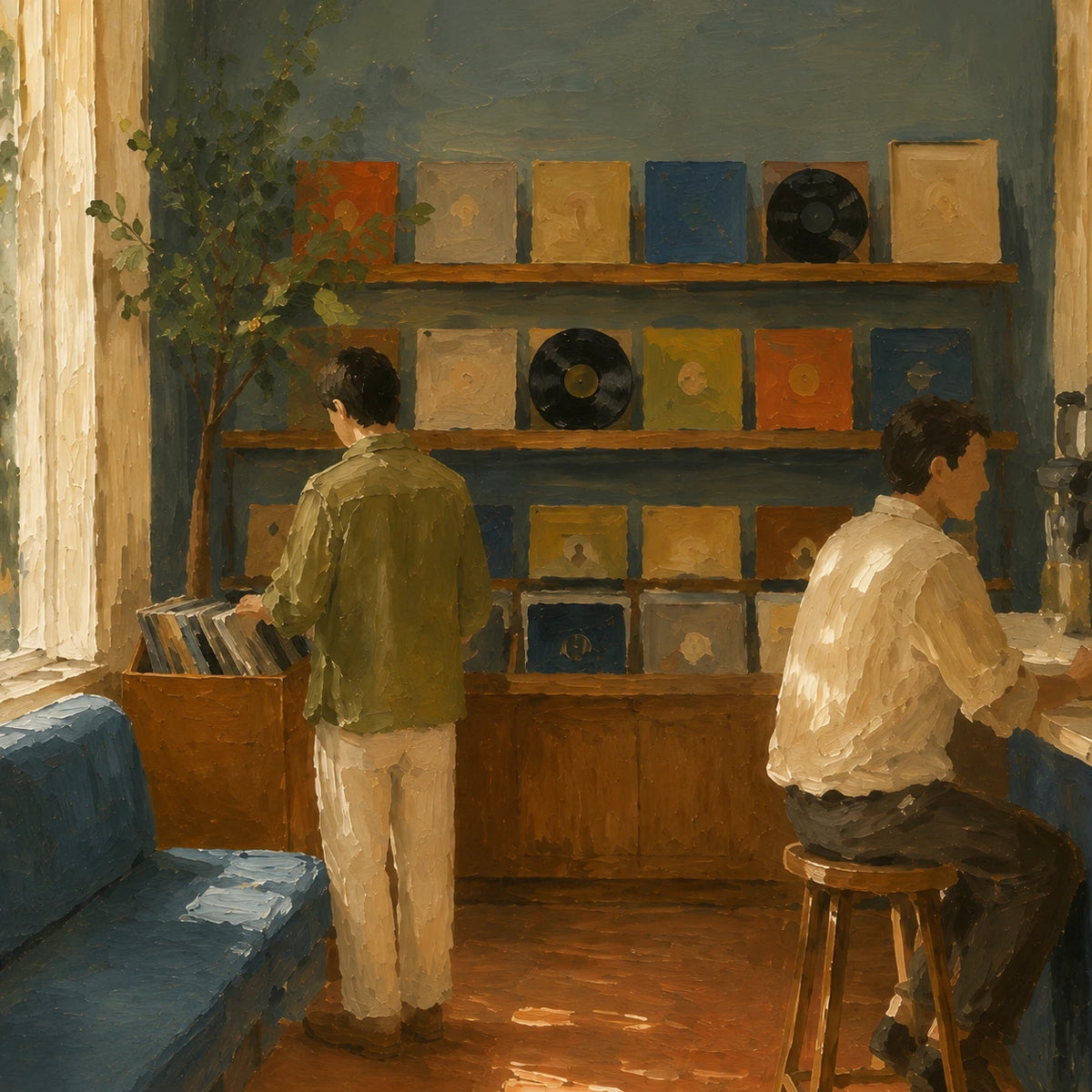 sunlit record café, composition