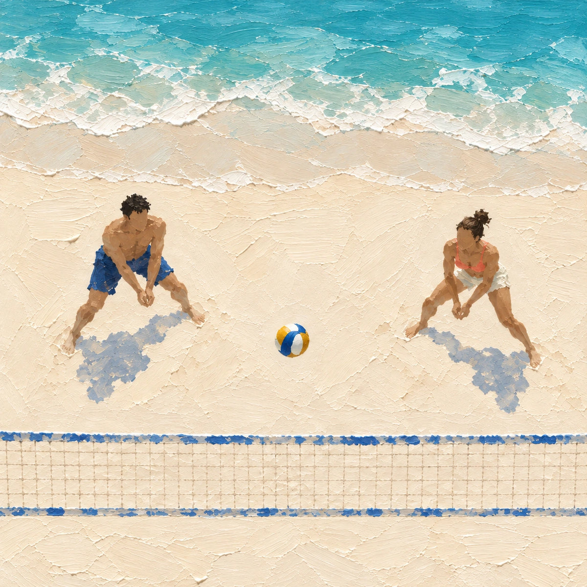 beach volleyball at low tide, composition