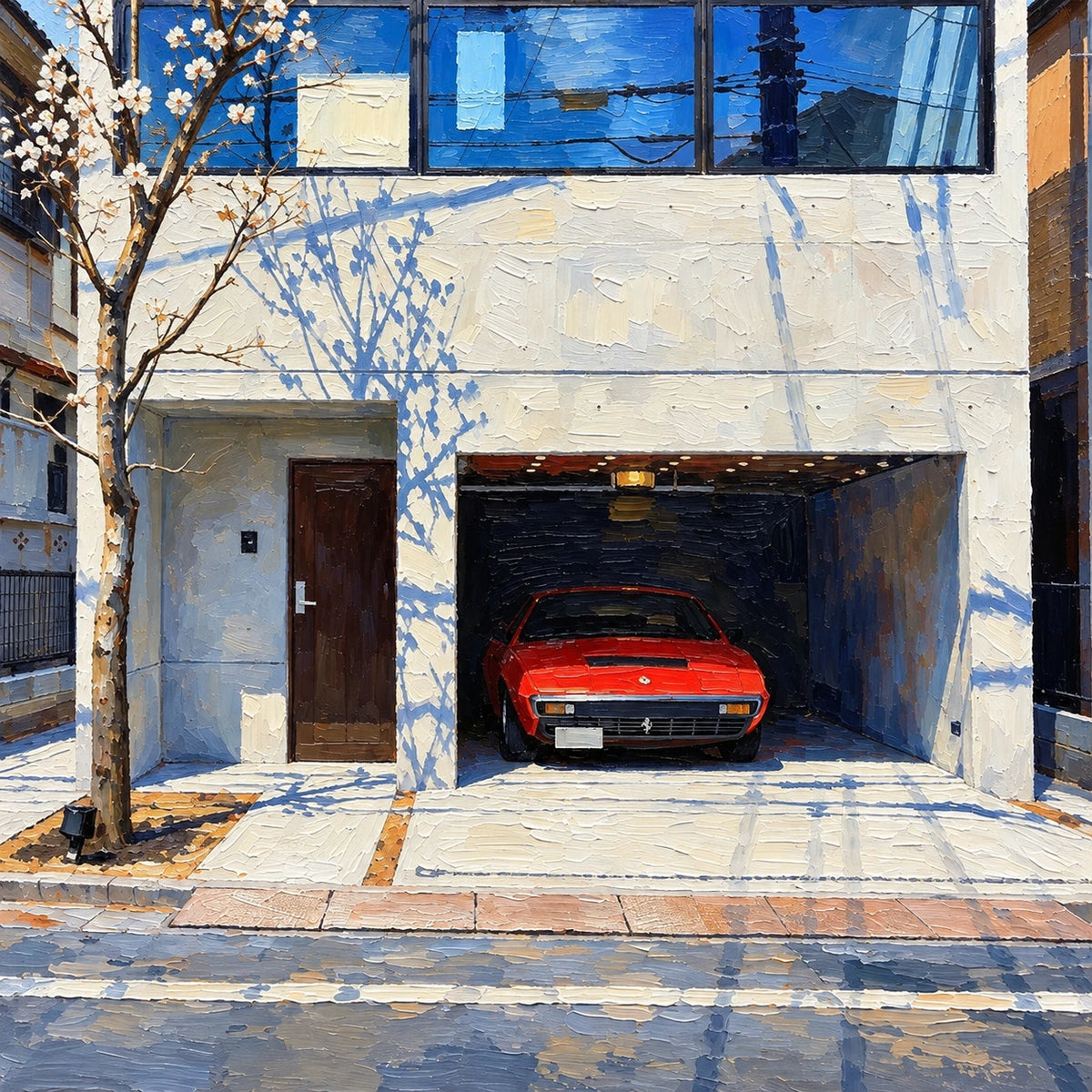 window in the blue city, composition