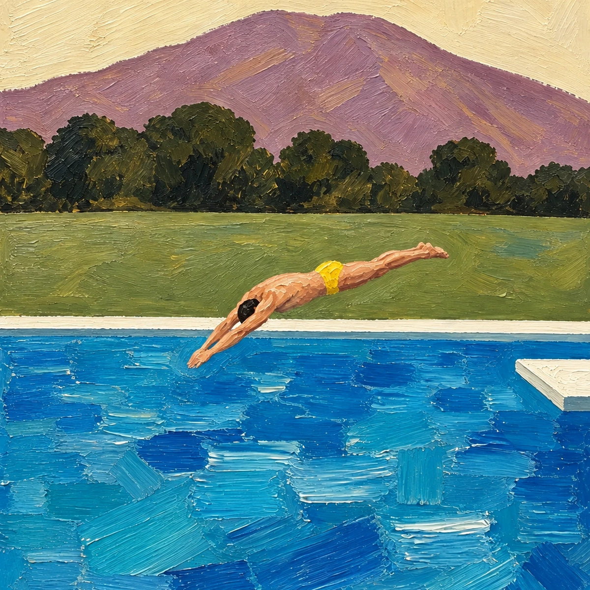 poolside dive, composition