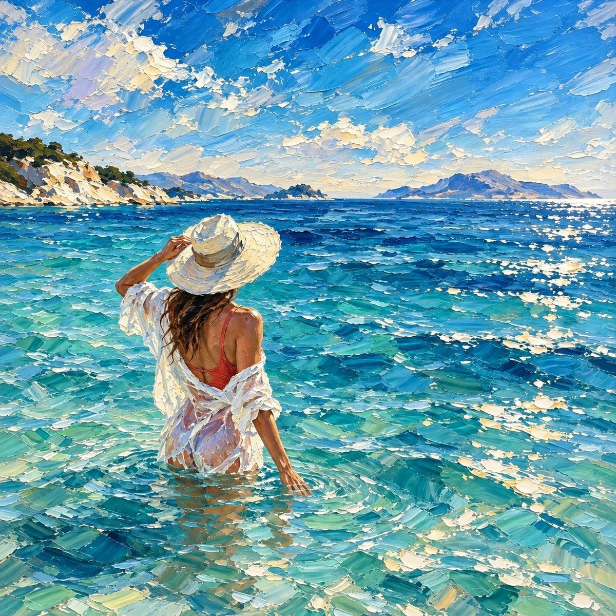 woman at the sea, composition