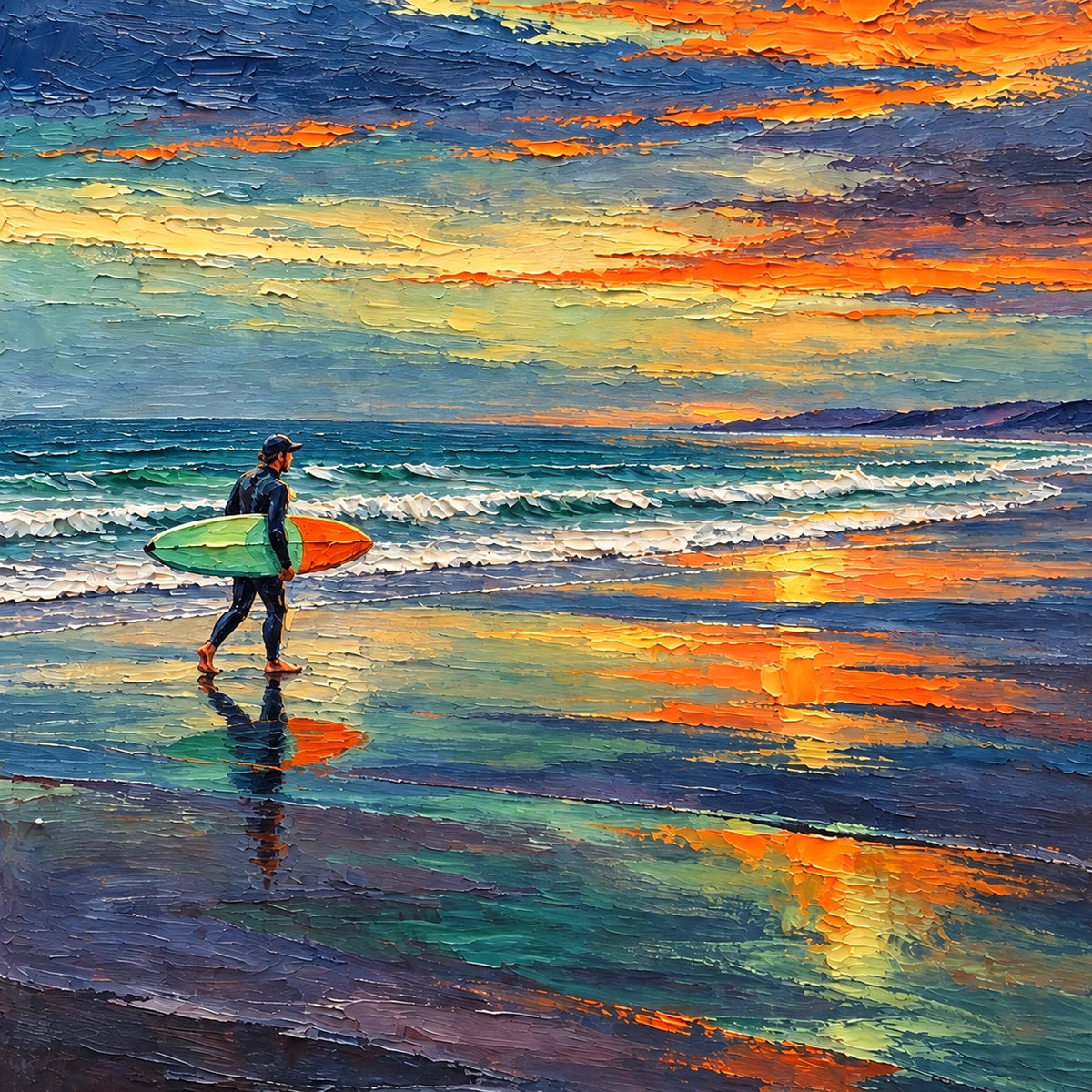 Hand-Painted Artwork | Orange Horizon Surfe [noon:detail:composition]