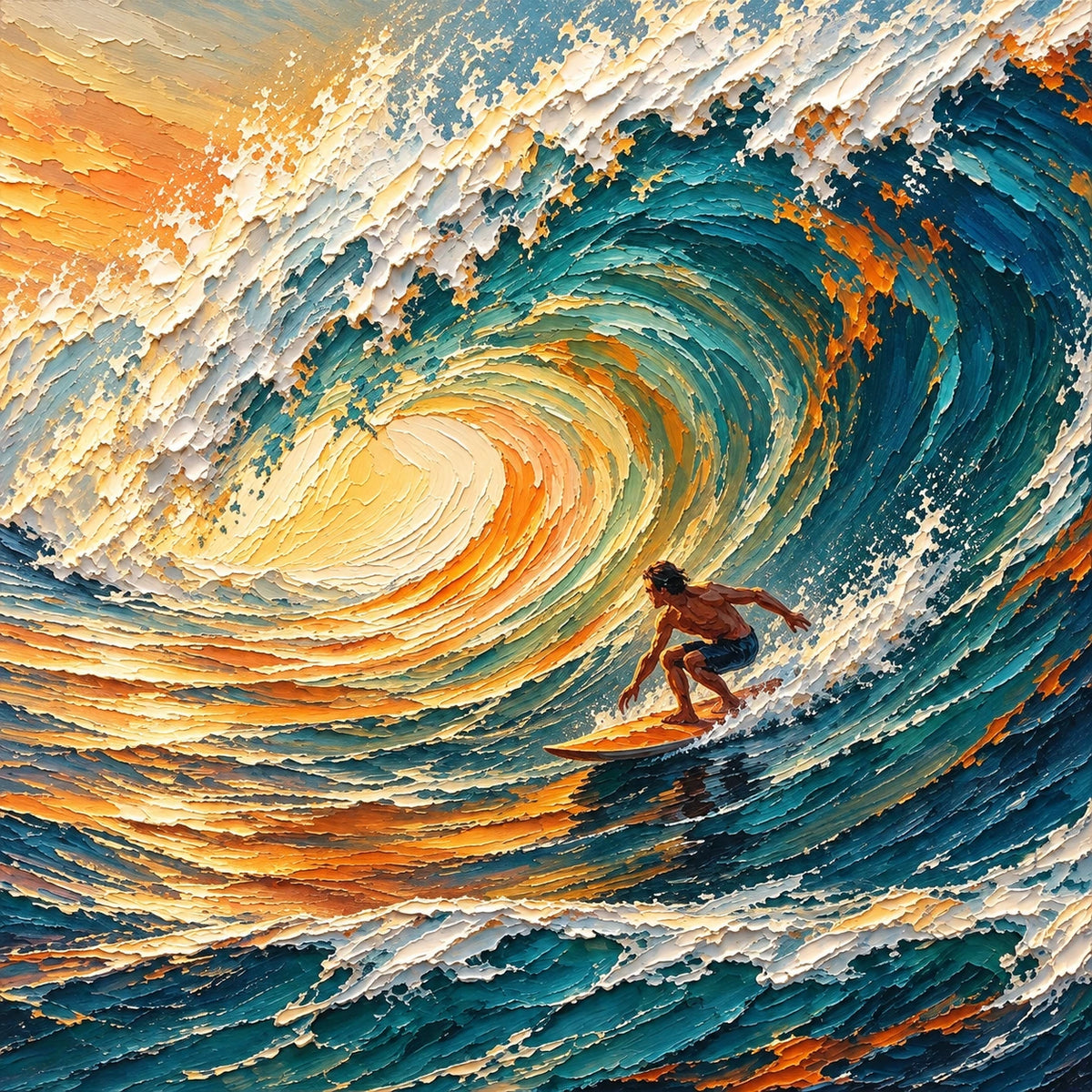Hand-Painted Artwork | Sunset Wave Surfe [noon:detail:composition]