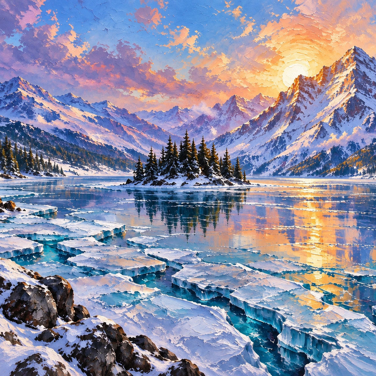 dawn reflected in alpine stillness, composition