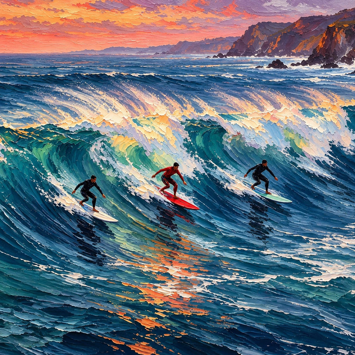 surf beneath an amber sky, composition