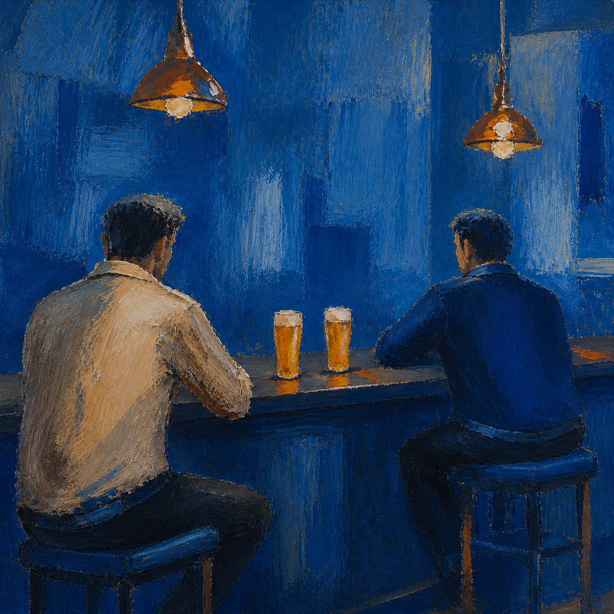 Hand-Painted Artwork | Two Pints at Blue Hour [noon:detail:composition]