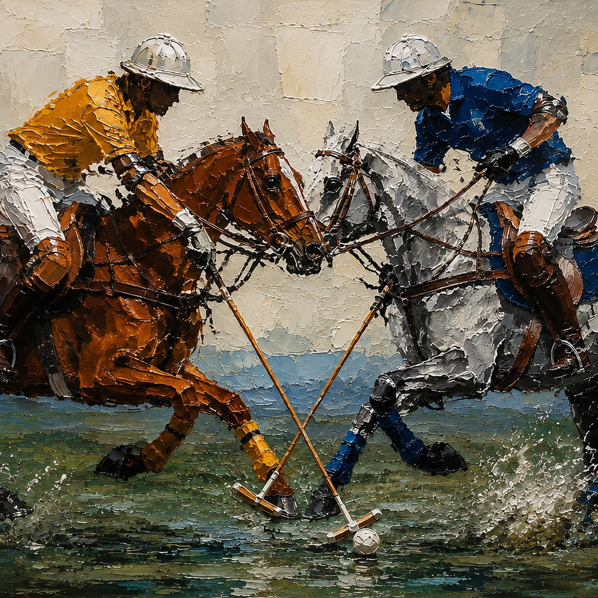 polo riders at low tide, composition