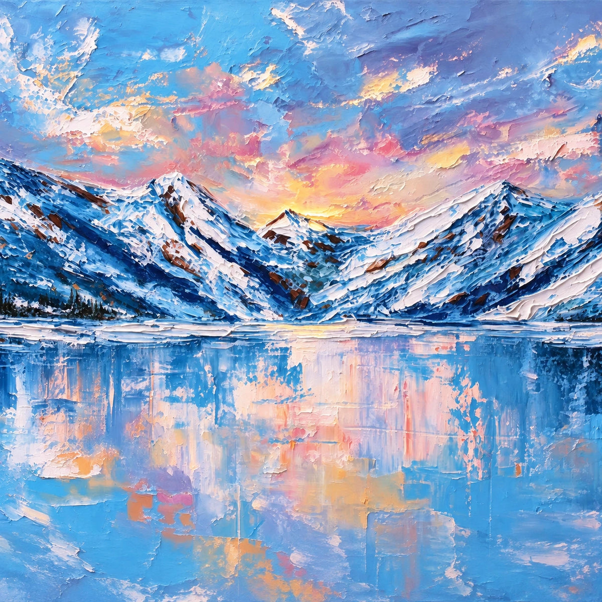 alpine lake at first light, composition
