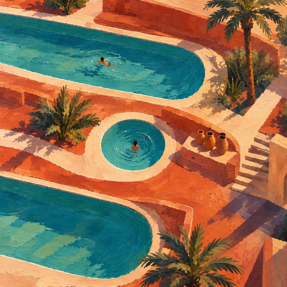 terracotta pool retreat, composition
