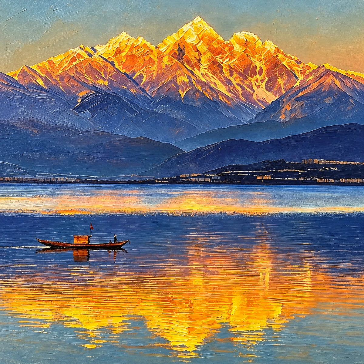golden mountain reflection, composition