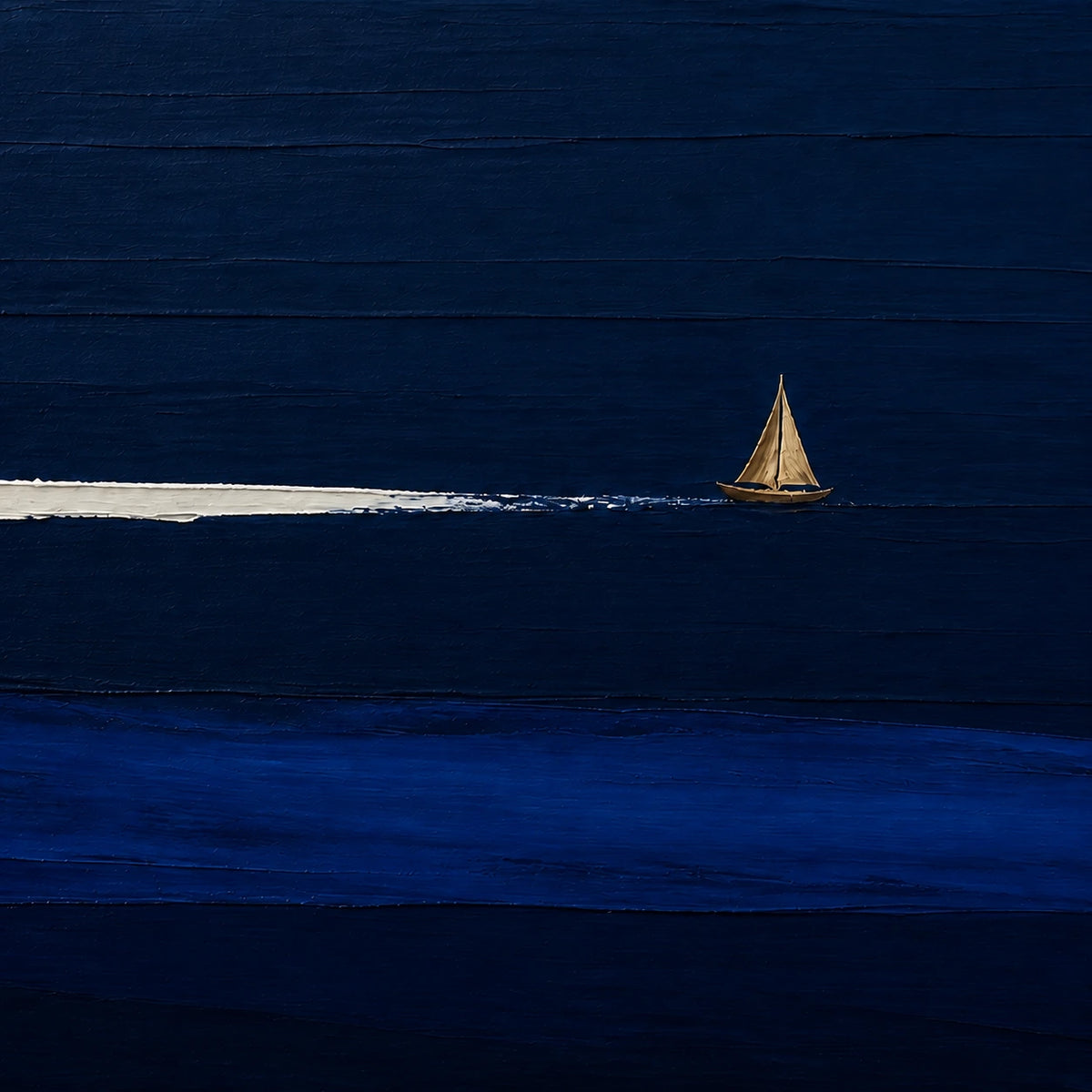 lone sail on blue horizon, composition