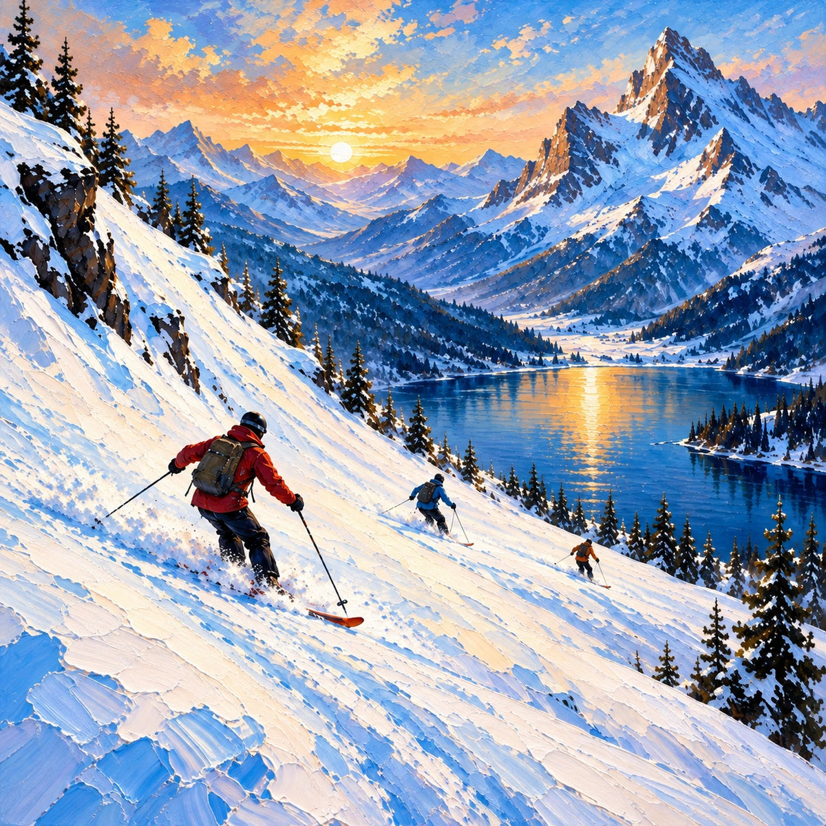 alpine lake descent, composition